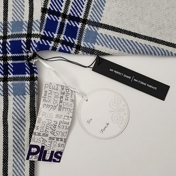 Tahari Women's Knit Blue White Plaid Pullover Sweater Mock Neck Size 1X - Picture 5 of 9